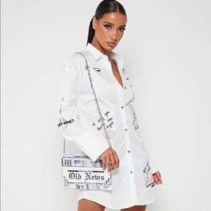 COPY - COPY - White Graffiti Button Down Shirt Dress